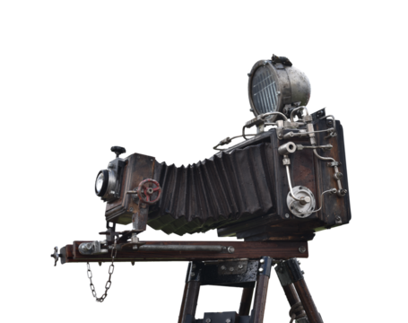 vintage film camera large format on tripod in steampunk style