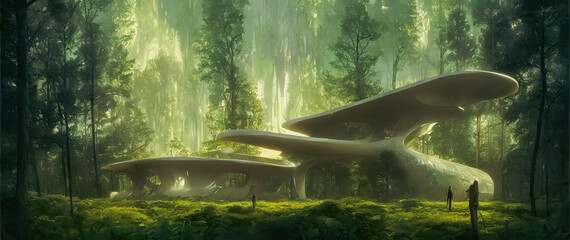 Artistic concept painting of a beautiful futuristic house, background illustration.