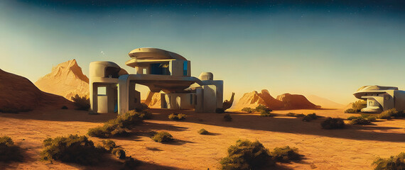 Artistic concept painting of a beautiful futuristic house, background illustration.