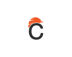 Letter C Construction Cap Safety Logo Design. Contractor Helmet and Building Renovation Hard Hat Protection Vector Icon.