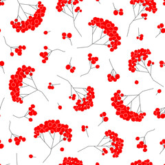 Rowan berries seamless pattern. Vector illustration. Floral seasonal background for fabrics, surfaces, book covers, wallpaper, design, graphics, printing, hobbies, invitations.