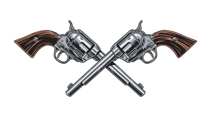 Pistol, crossed revolvers isolated on white background. Vintage gun or firearm vector illustration  - obrazy, fototapety, plakaty