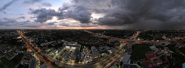 Panorama sky and cloud white and orange clouds,Beautiful sunset sky for Nature backgrounds.	
