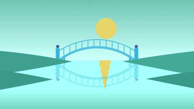 Bridge crossing river mouth - camera starts under bridge and reveals wider river mouth