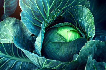 Obraz premium Fresh, white cabbage growing in a vegetable garden on a farm.