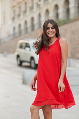 Pretty young model poses in the streets of Toledo, Spain