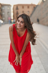 Pretty young model poses in the streets of Toledo, Spain