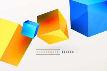 3d vector abstract background. Flying cubes composition. Trendy techno business template for wallpaper, banner, background or landing