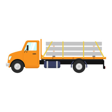 Truck icon. A truck with a platform carrying reinforced concrete slabs. Color silhouette. Side view. Vector simple flat graphic illustration. Isolated object on a white background. Isolate.