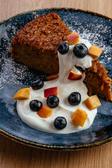desserts for proper nutrition on a wooden table
