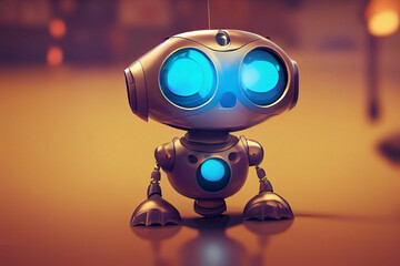Cute little illustrated robot, 3D cartoon