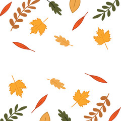 Autumn mood greeting card poster template. Welcome fall season thanksgiving invitation. Minimalist postcard nature leaves, trees, pumpkins, abstract shapes. Vector illustration in flat cartoon style
