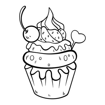 Black line drawing of cakes on a white background. It's a vector image.