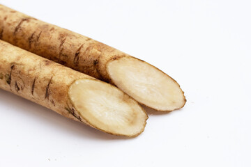 Burdock Root (Gobo) on white background.