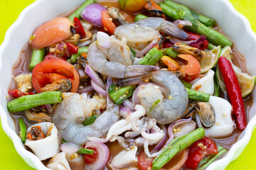 Thai spicy salad with seafood