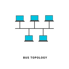 Bus topology network vector illustration, in computer network technology concept