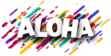 Aloha sign on colorful brush strokes background.