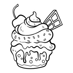 Black line drawing of cakes on a white background. It's a vector image.