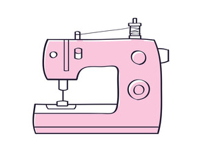 Pink electric sewing machine isolated vector illustration