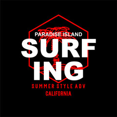 SURFING paradise island design typography, Grunge background vector design text illustration, sign, t shirt graphics, print.