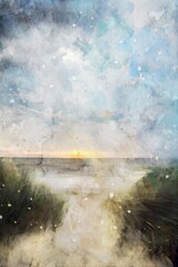 Beautiful Colorful Beach Watercolor Illustration