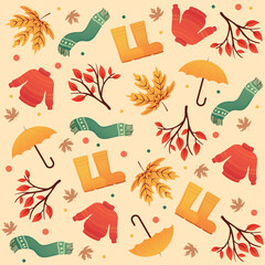 Fototapeta premium Autumn seamless pattern background with seasonal clothes Vector