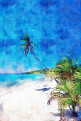 Beautiful Colorful Beach Watercolor Illustration