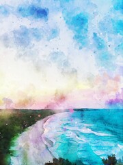 Beautiful Colorful Beach Watercolor Illustration