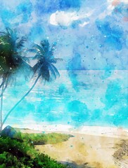 Obraz premium Beautiful Colorful Beach Watercolor Illustration