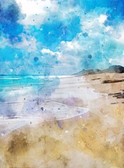 Beautiful Colorful Beach Watercolor Iluustration
