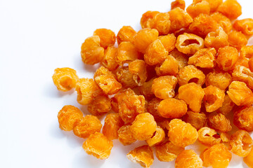 Dried longan on white background.