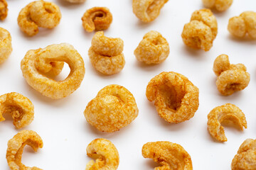 Crispy pork rinds or pork snack.