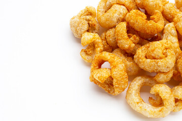 Crispy pork rinds or pork snack.