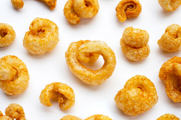 Crispy pork rinds or pork snack.