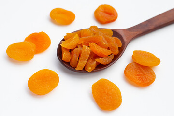 Dried apricots on white background.