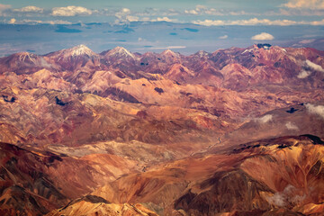 Fototapeta na wymiar Andes cordillera and Atacama aerial view, dramatic volcanic landscape