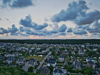Sunset in the Dutch villa district Vroondaal, close to the beach district kijkduin in the South of...
