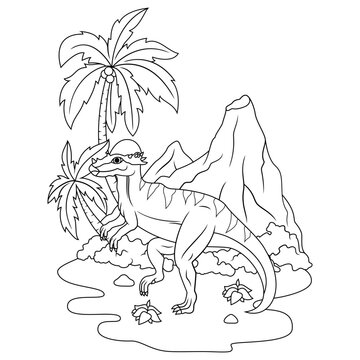 pachycephalosaurus standing near palm trees clip art preview