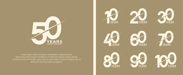 set of anniversary logotype white color on soft brown background for celebration moment