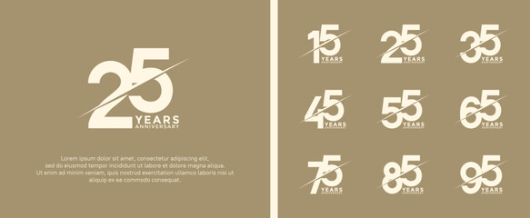 set of anniversary logotype white color on soft brown background for celebration moment