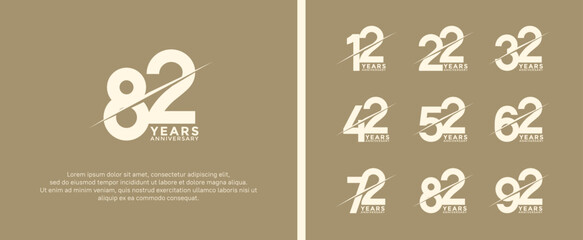 set of anniversary logotype white color on soft brown background for celebration moment