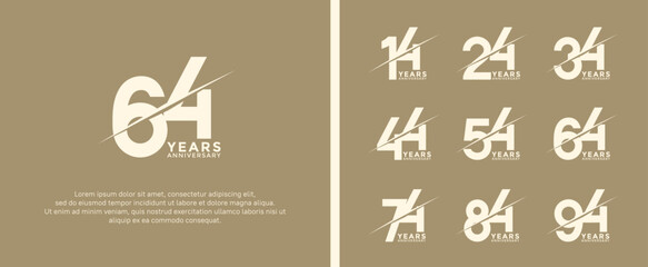 set of anniversary logotype white color on soft brown background for celebration moment