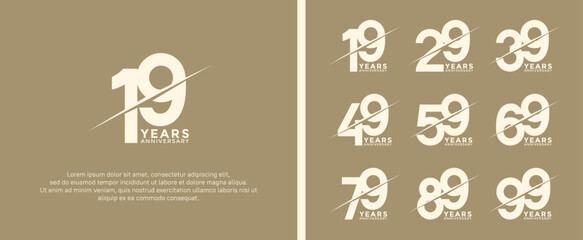set of anniversary logotype white color on soft brown background for celebration moment