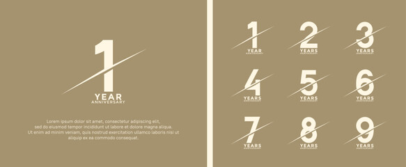 set of anniversary logotype white color on soft brown background for celebration moment