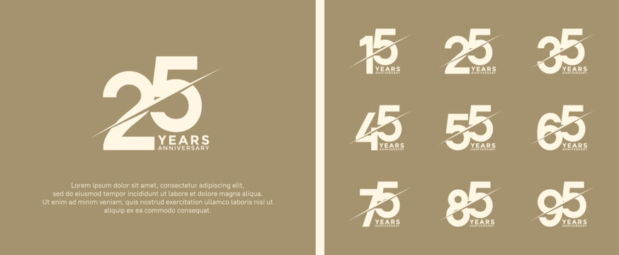set of anniversary logotype white color on soft brown background for celebration moment