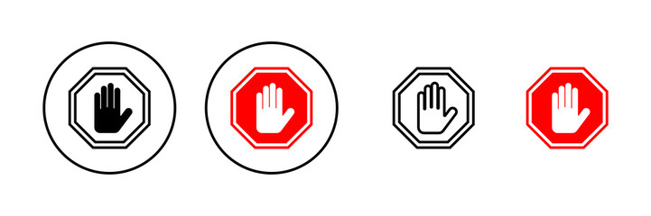 Stop icon vector. stop road sign. hand stop sign and symbol. Do not enter stop red sign with hand