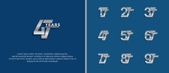 set of anniversary logotype silver color on blue background for celebration moment