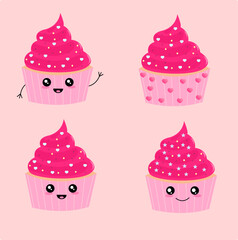 set of cupcakes with hearts