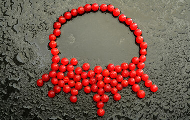 red viburnum berries laid out in the form of Ukrainian national decoration pectoral necklace on a black background
