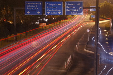 traffic on highway at night